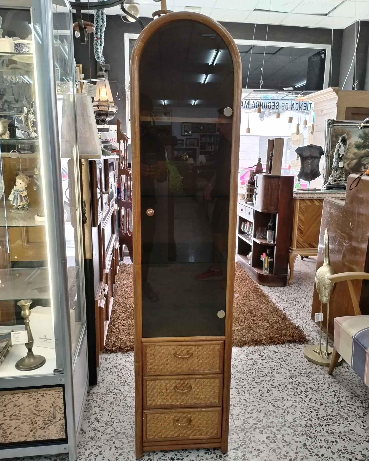 VITRINA VINTAGE DE BAMBU SALOE DE BAMBU DE CRISTAL - imagen 1
