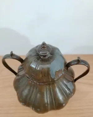 Jarrón urna vintage de cerámica con asas y tapa - miniatura 2
