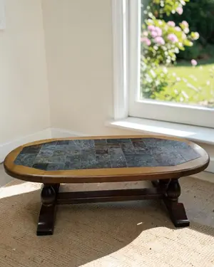 Mesa de Centro Rustica Piedra Incrustada - miniatura 2