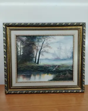Oleo sobre lienzo paisaje bosque - miniatura 1