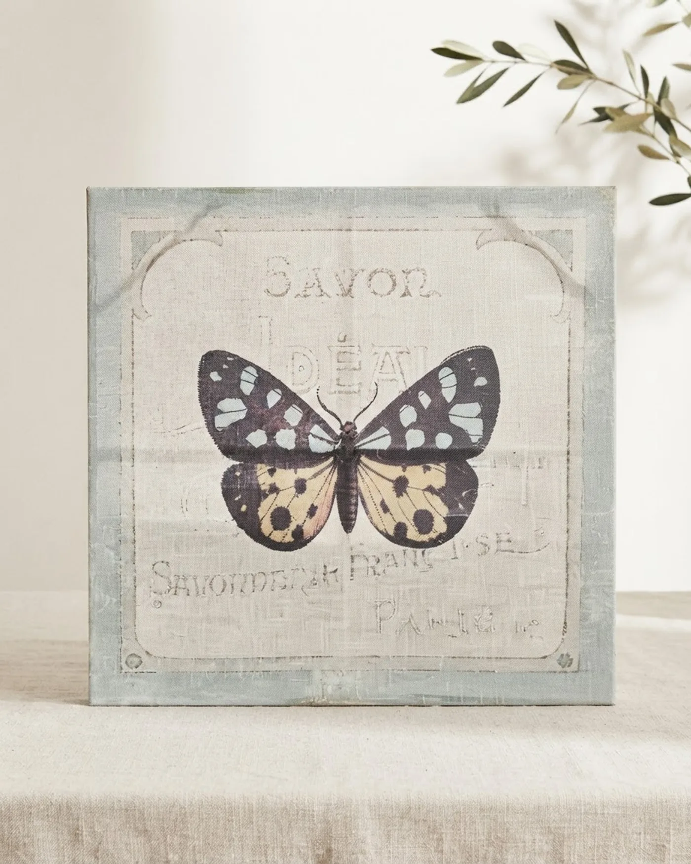 Cuadro Vintage Mariposa con Texto Francés - imagen 1