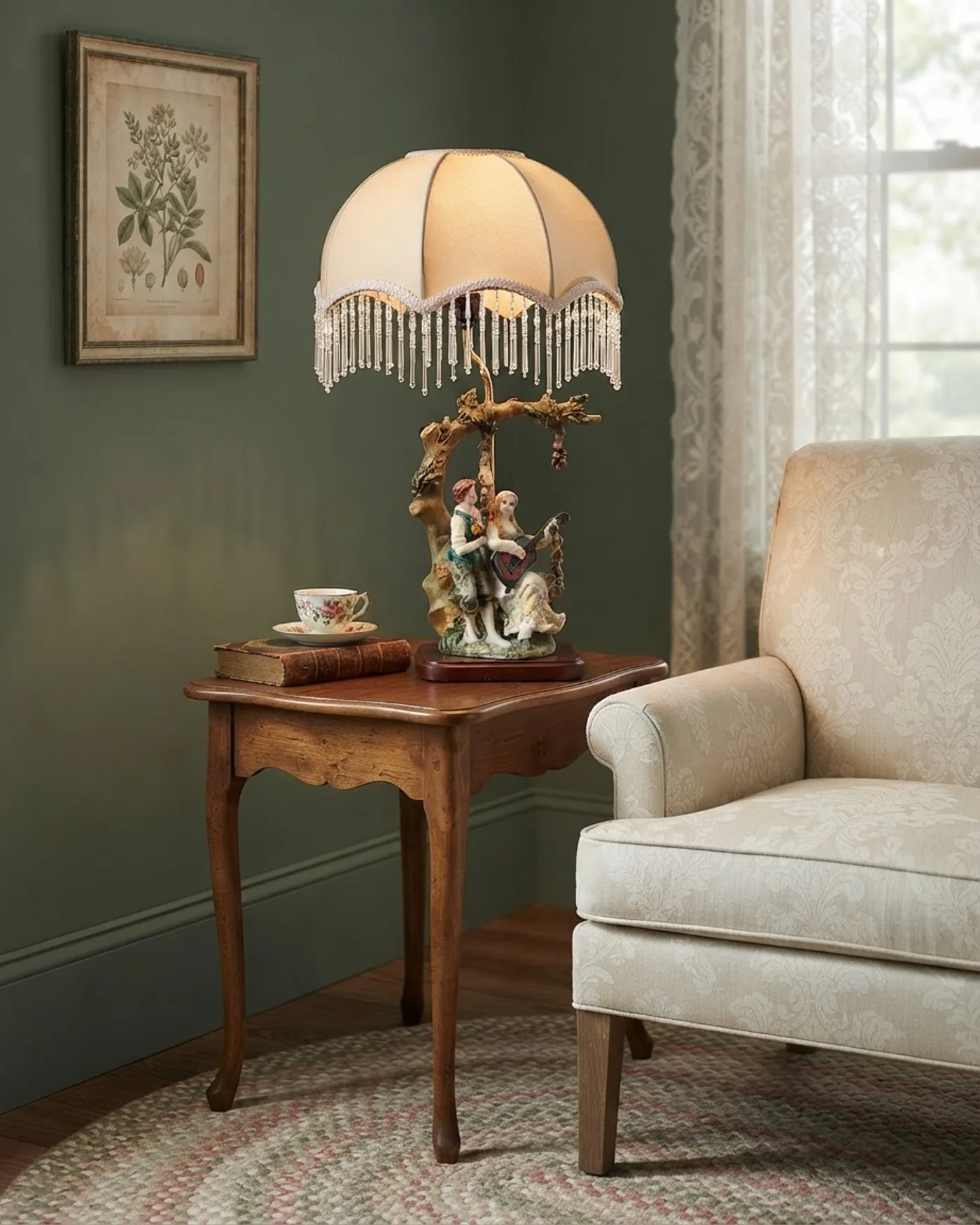 Lámpara de Mesa Estilo Victoriano con Figuras de Cerámica - imagen 1