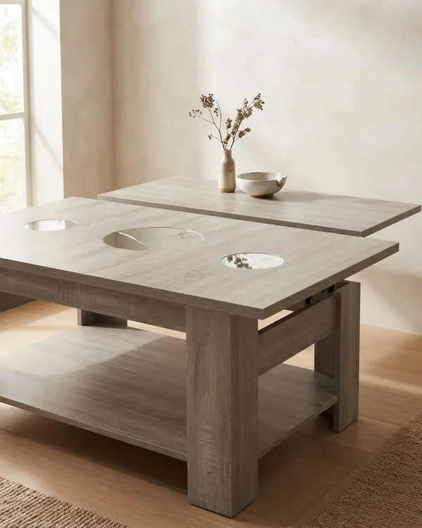 Mesa de centro elevable con detalles en espejo