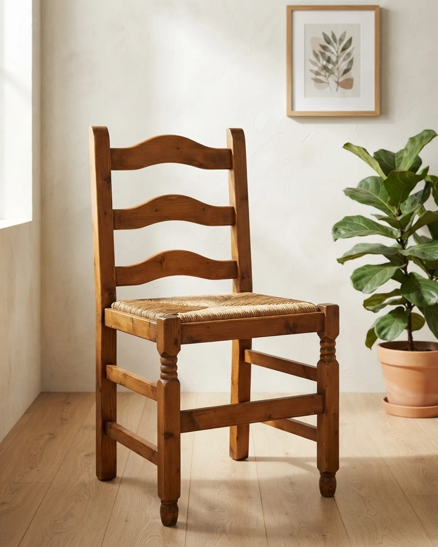 Silla de pino con asiento de mimbre - imagen 1