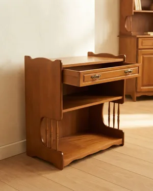 Mesa Auxiliar Vintage de Madera con Cajón y Repisas - miniatura 1