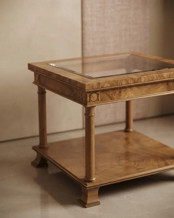Mesa auxiliar de madera con cristal