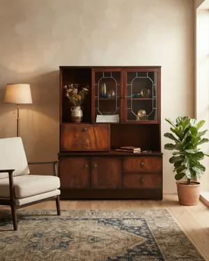 Vitrina Vintage de Madera con Cristal y Cajones - miniatura 1