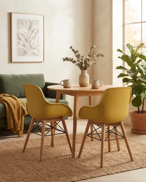 Par de Sillas Estilo Escandinavo con Asiento Amarillo y Patas de Madera - miniatura 1