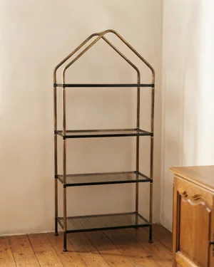 Estantería Vintage de Metal y Cristal con Forma de Casa - miniatura 1