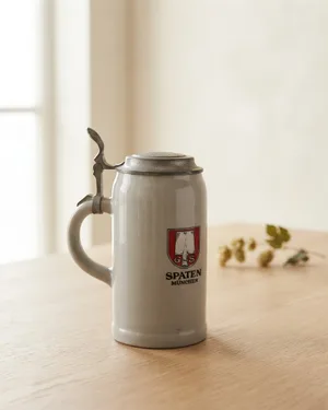 Jarra de cerveza vintage Spaten Múnich con tapa metálica - miniatura 1