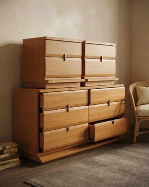 Cómoda y Mesitas de Noche Vintage en Madera - miniatura 1