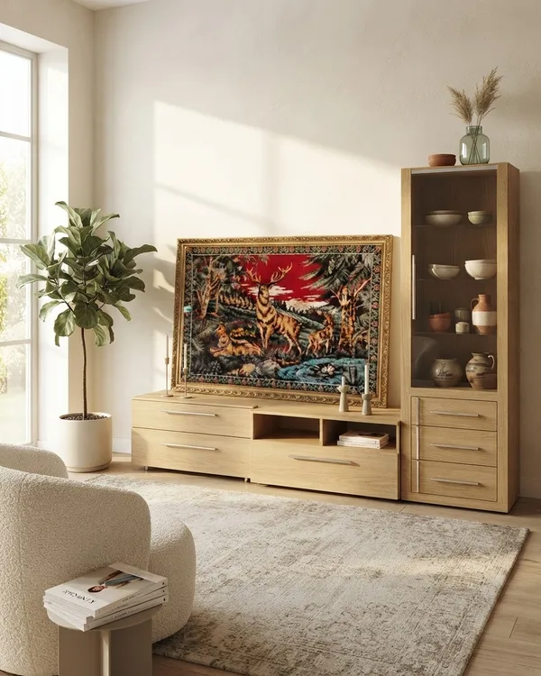 Mueble de Comedor en Madera Clara con Cristal