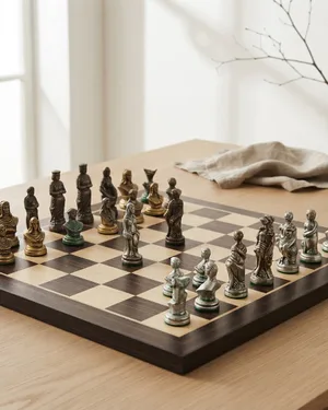 Ajedrez de Bronce con Tablero de Madera - miniatura 1