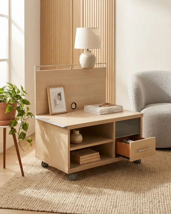 Mueble de Televisión con Ruedas y Cajón