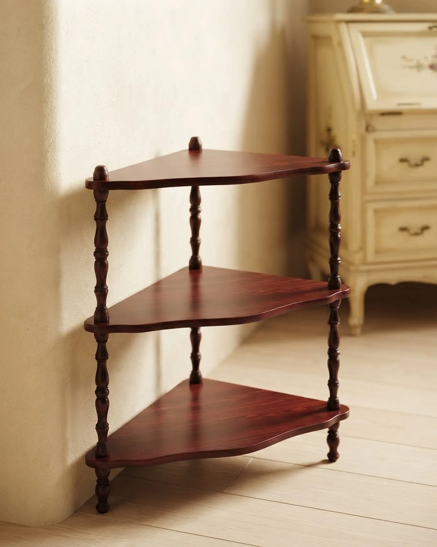 Estantería Esquinera Vintage de Madera con Tres Niveles - imagen 1