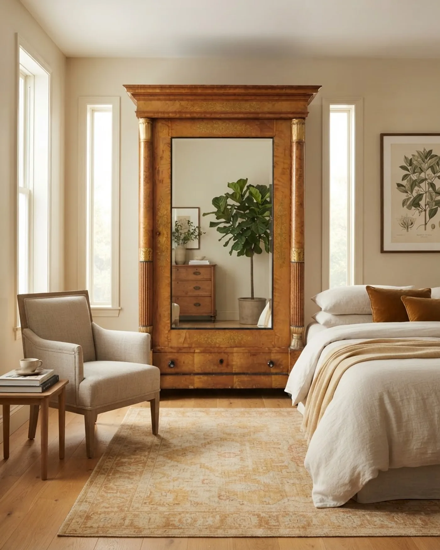 Armario Antiguo Estilo Biedermeier con Espejo y Detalles Dorados - imagen 1