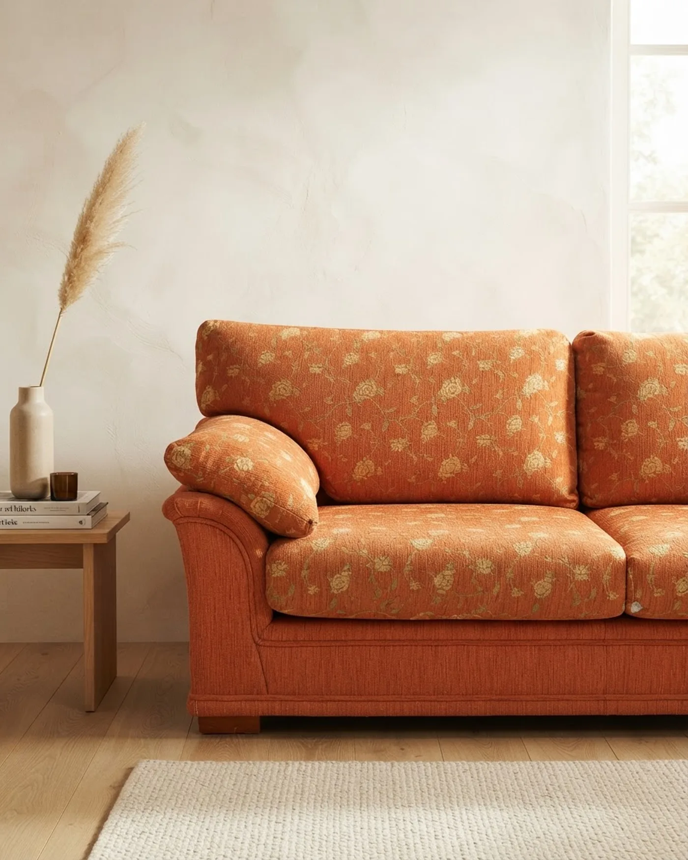 Sofá naranja de 2 plazas con estampado floral - imagen 1