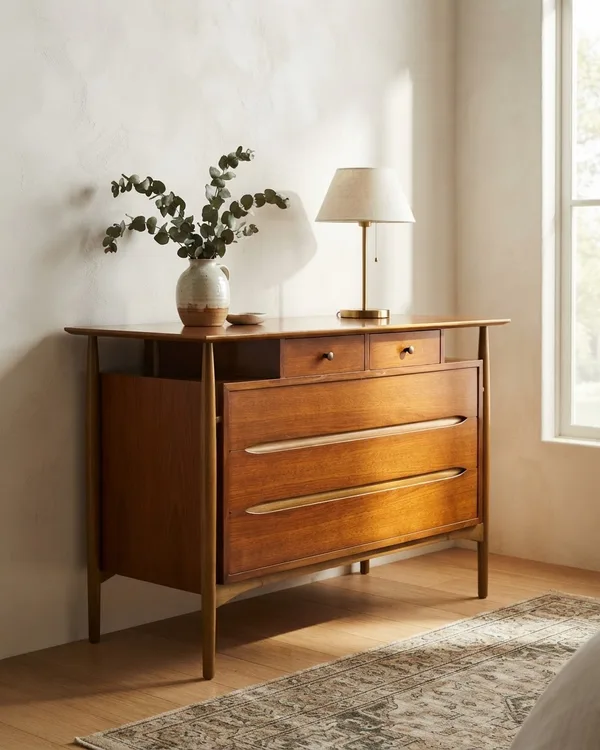 Cómoda estilo mid-century modern en madera