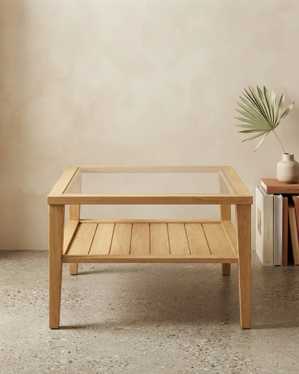 Mesa de Centro de Madera y Cristal