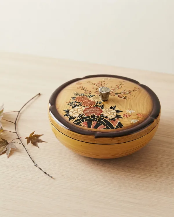 Caja de Laca Japonesa Vintage con Motivos Florales
