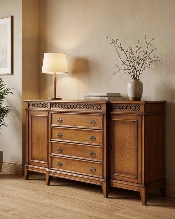 Aparador Clásico de Madera con Cajones y Puertas