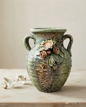 Jarrón decorativo texturizado con flores - miniatura 1