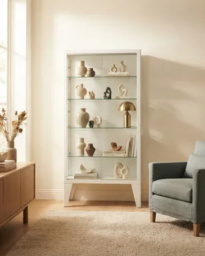 Vitrina Exhibidora Blanca con Estantes de Cristal - miniatura 1
