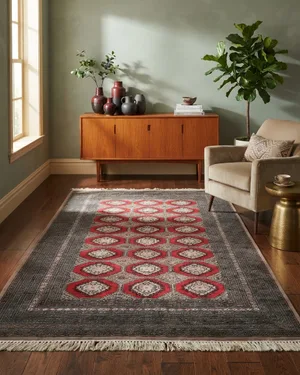Gran Alfombra Vintage Estilo Oriental con Diseño Geométrico - miniatura 1
