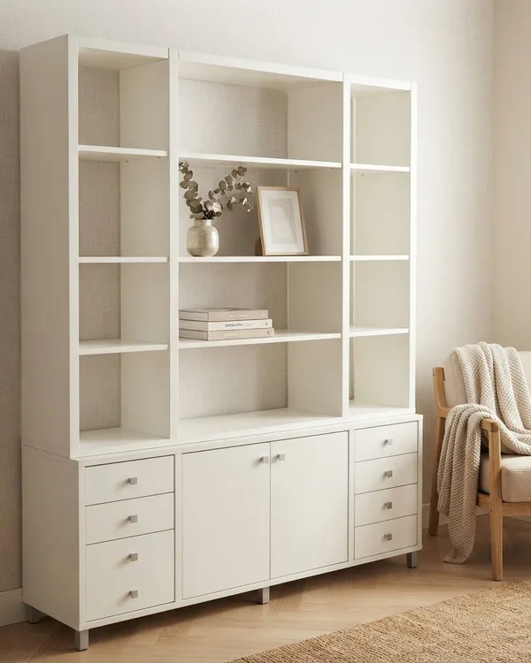 Estantería Modular Blanca con Consola y Cajones
