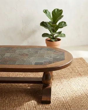 Mesa de Centro Rustica Piedra Incrustada - miniatura 1