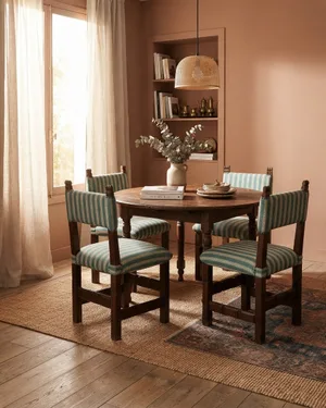 Conjunto de 4 Sillas de Comedor Vintage en Madera y Tela - miniatura 1