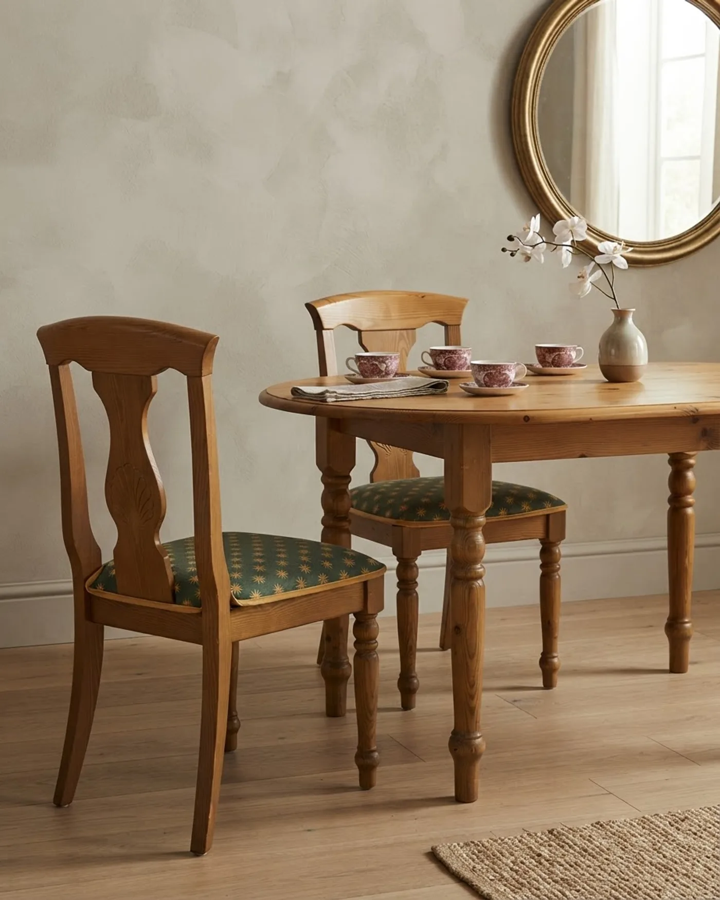 Mesa de comedor de pino con 4 sillas tapizadas - imagen 1