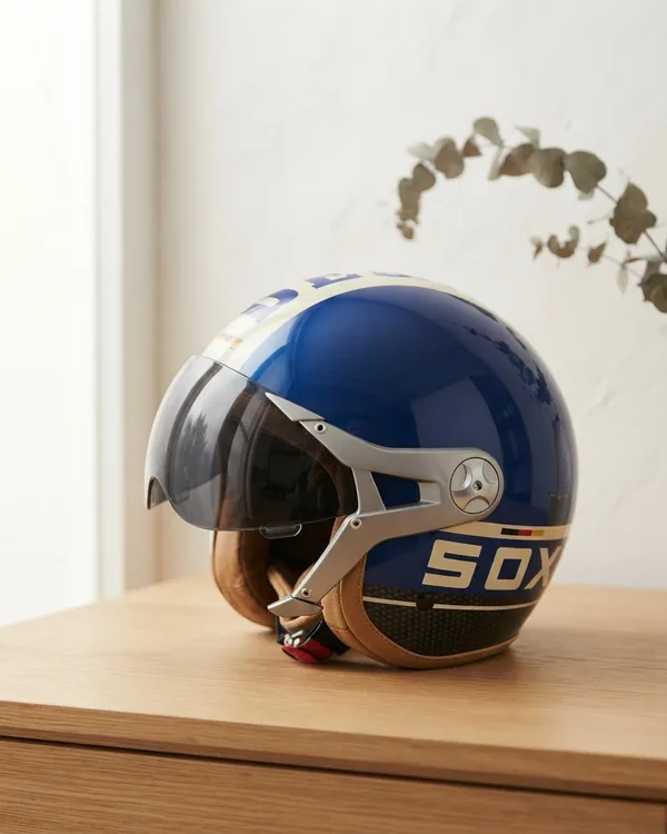 Casco Moto Jet Soxon Vintage Azul y Blanco