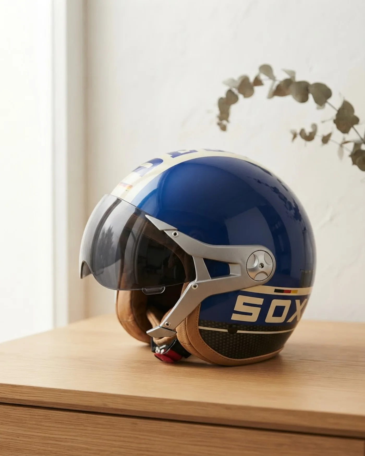 Casco Moto Jet Soxon Vintage Azul y Blanco - imagen 1