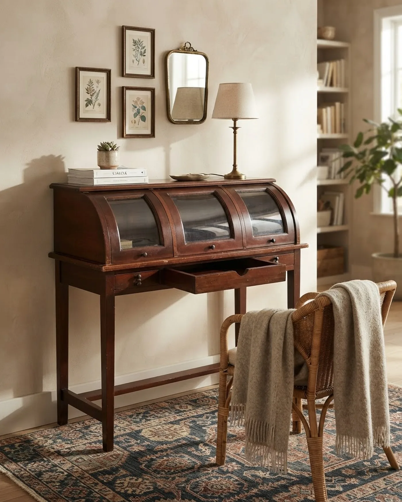 Buro Antiguo de Madera con Tapa Enrollable - imagen 1