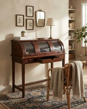 Buro Antiguo de Madera con Tapa Enrollable - miniatura 1