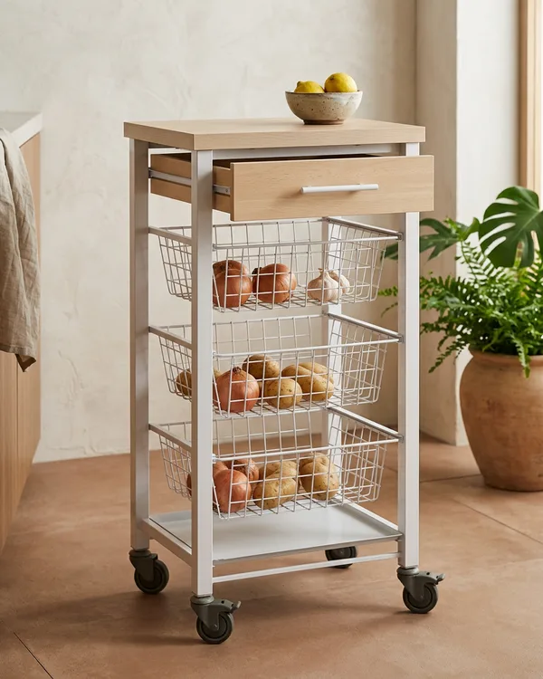 Carrito Verdulero de Cocina con Cajón y Ruedas