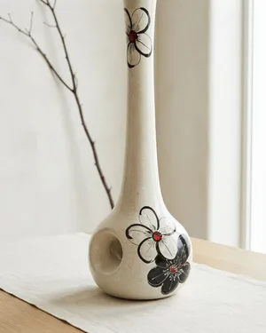 Jarrón Decorativo de Cerámica con Motivos Florales - miniatura 1