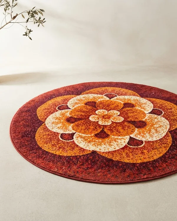 Alfombra redonda con diseño floral retro
