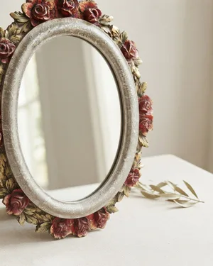 Espejo Antiguo con Marco Ornamentado de Rosas - miniatura 1