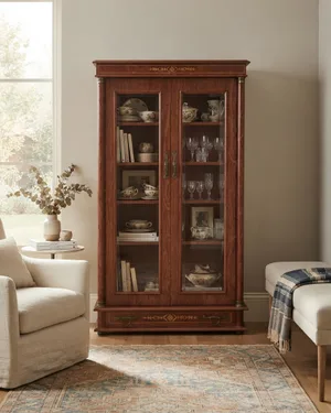 Vitrina Clásica de Madera con Puertas de Cristal y Cajón - miniatura 1