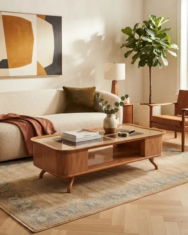 Mesa de Centro Moderna en Madera con Cristal
