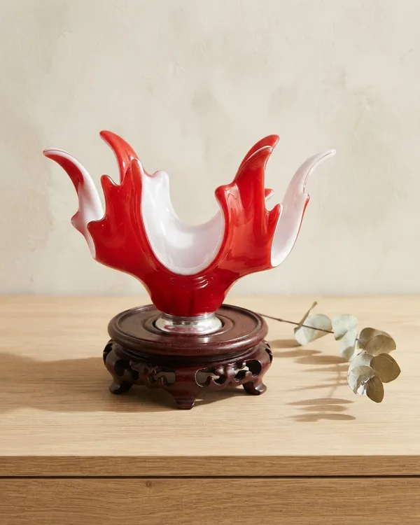 Centro de Mesa de Cristal Murano Rojo y Blanco