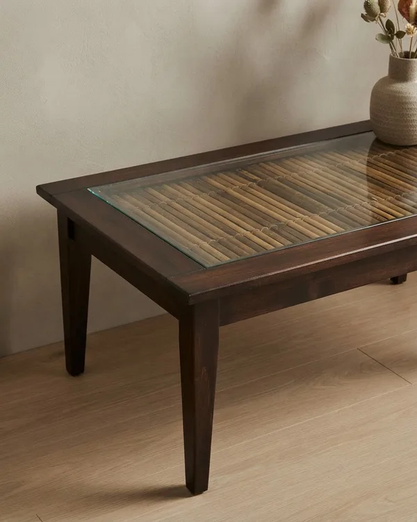 Mesa Auxiliar de Cristal y Bambú