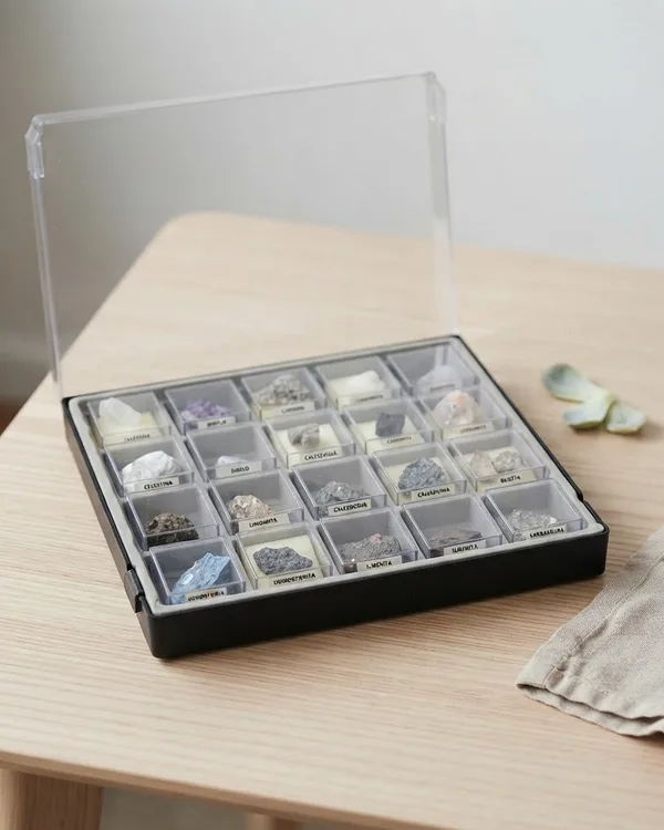 Colección de Minerales Geológicos en Caja de Exhibición