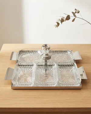 Set de Bandejas de Mesa con Cristales Tallados y Base Metálica - miniatura 1