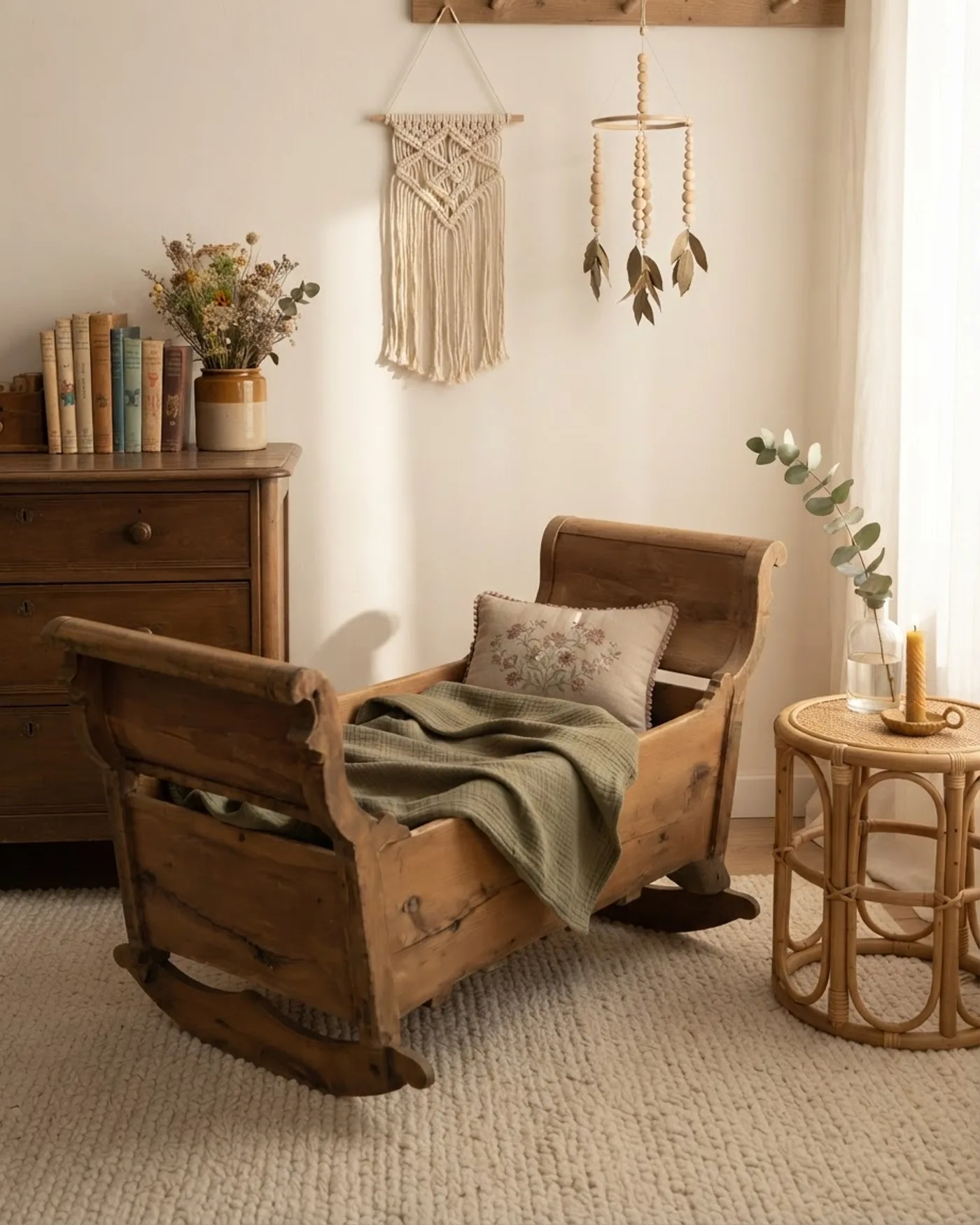 Cuna Antigua de Balancín en Madera - imagen 1