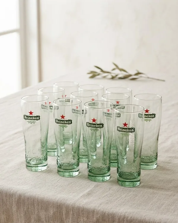 Set de 12 Vasos Altos de Cerveza Marca Heineken