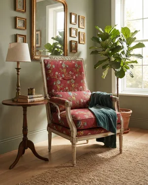 Sillon Estilo Barroco con Tapizado Floral - miniatura 1