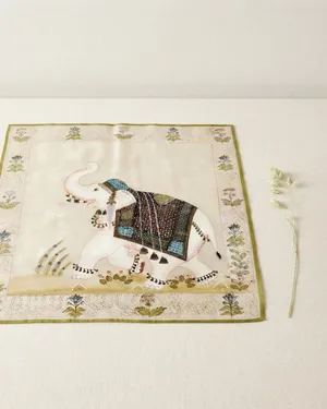 Seda Hindú Pintada a Mano con Elefante - miniatura 1